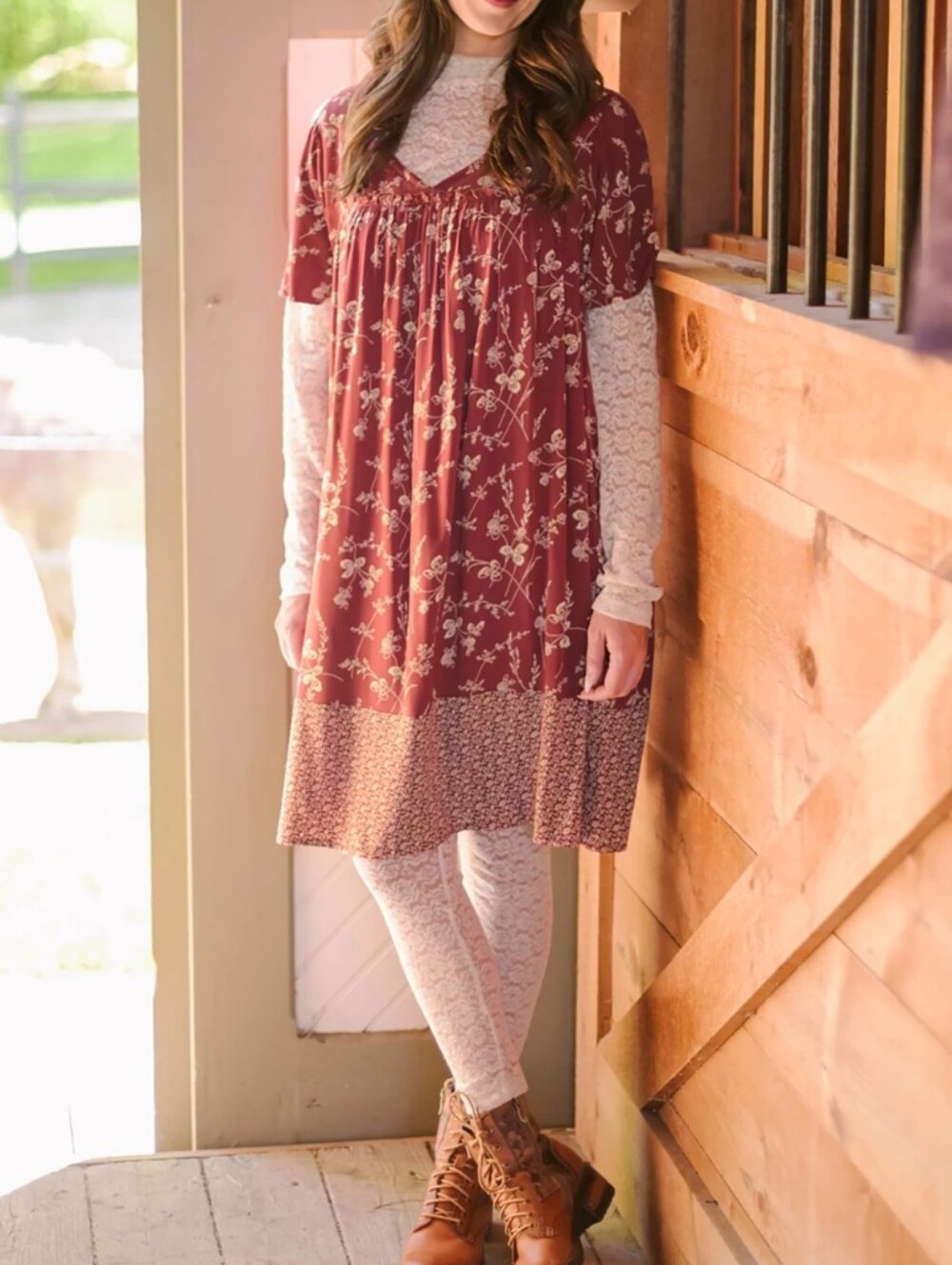 April Cornell Floral Babydoll Short Dress in Dusty Rose